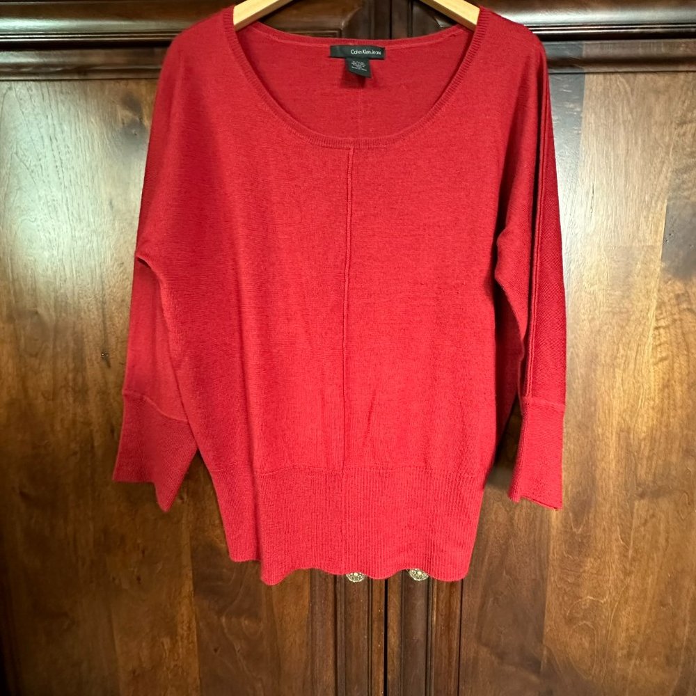 Calvin Klein Merino Wool Sweater Size XL Red Neck Fine gauge knit